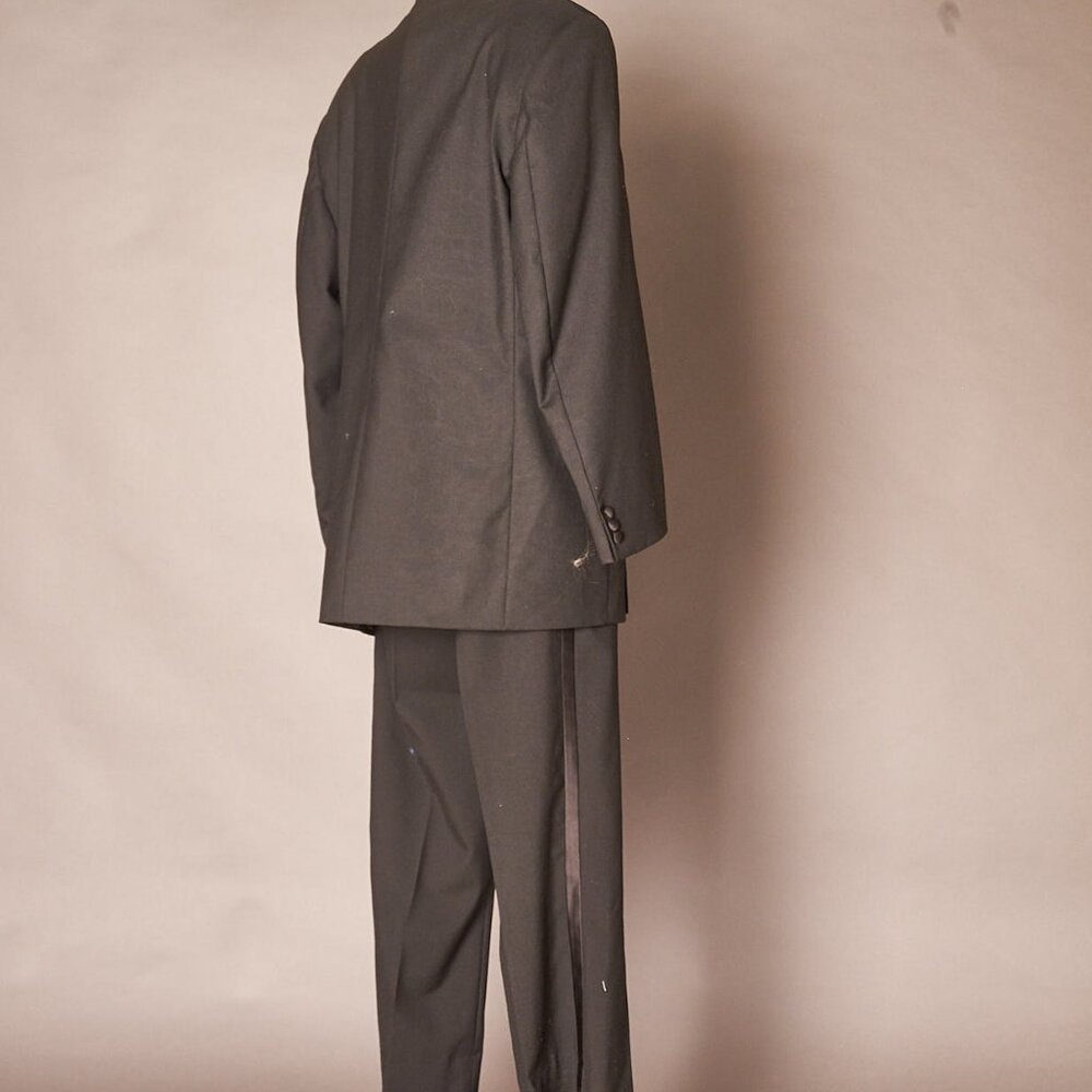 1980s Jet Black Tuxedo Suit Adjustable Pants Lancetti